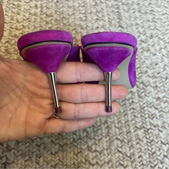 Zara Slip On Leather Kitten Heel Mule Fuchsia size 6.5 - Picture 5 of 7